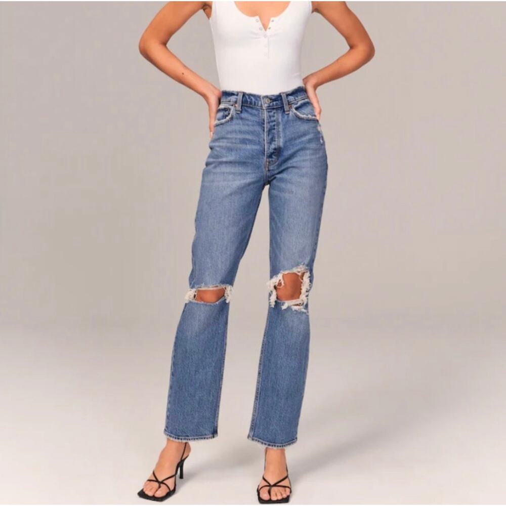 Abercrombie & Fitch Dad High Rise Distressed Jeans